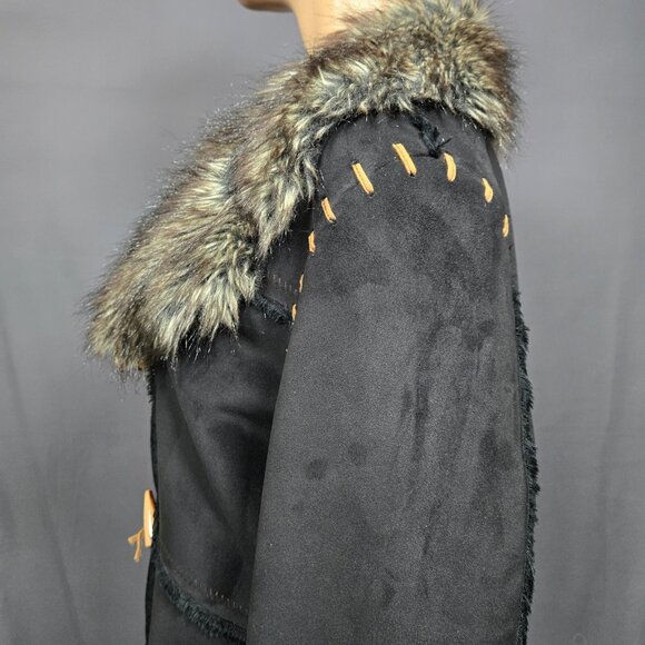 Y2K Penny Lane Coat Size L Jones New York Black Faux Suede Faux Fur Trim Boho - Picture 6 of 11